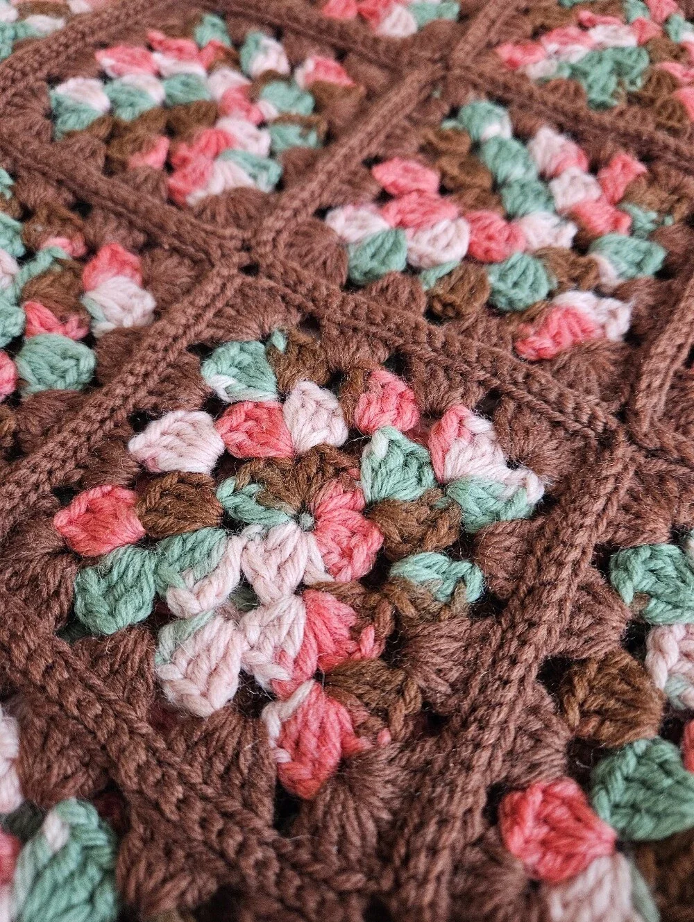 Vtg Granny Square Handmade Crochet Afghan Throw Lap Blanket 45